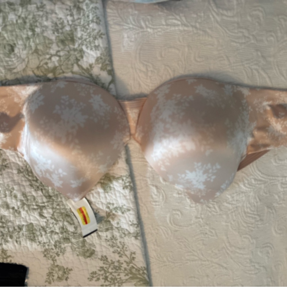 Bali Nude Satin Strapless Floral Bra
